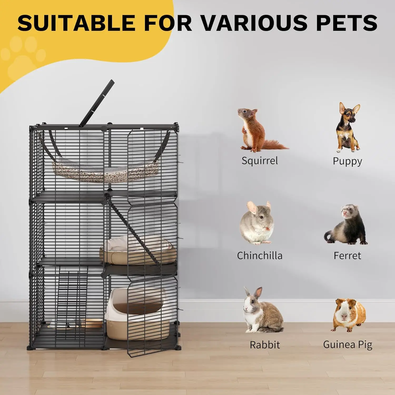Large Indoor Metal Cat Cage DIY Design Allows Free Assembly Offering Extra Large Space And Multiple Sizes Suitable For Various