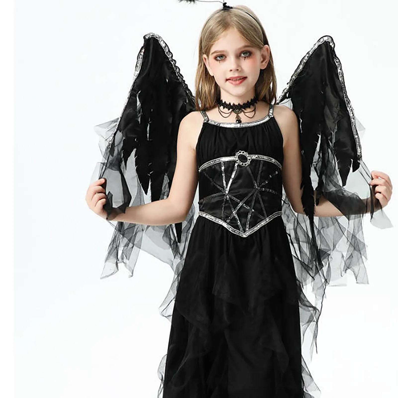 

New Halloween Night Party Children Demon Angel Cosplay Costume Witch Wings Dark Elves Multi Piece Set Anime Performance Clothing