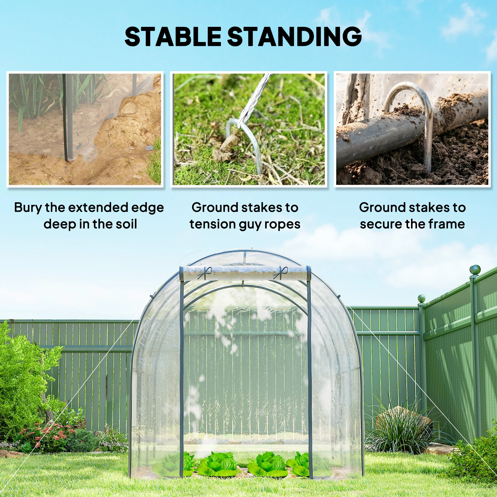 Polytunnel Greenhouse with Clear Cover, Walk-In Grow House, 3 X 2 X 2m