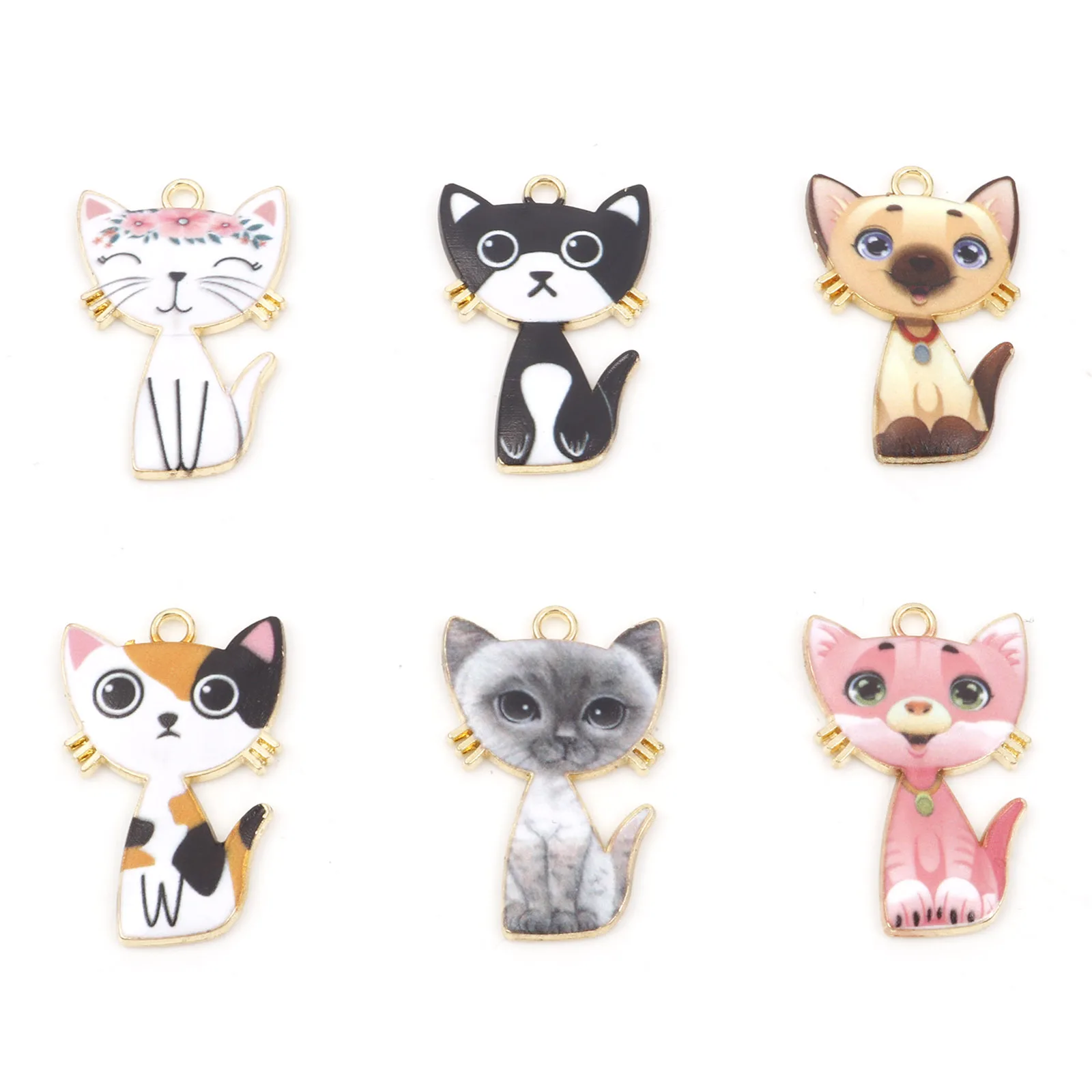 10 PCs Cat Cartoon Animal Charms Enamel Gold Color Metal Pendants For DIY Handmade Earrings Necklaces Making Jewelry 3cm x 2cm