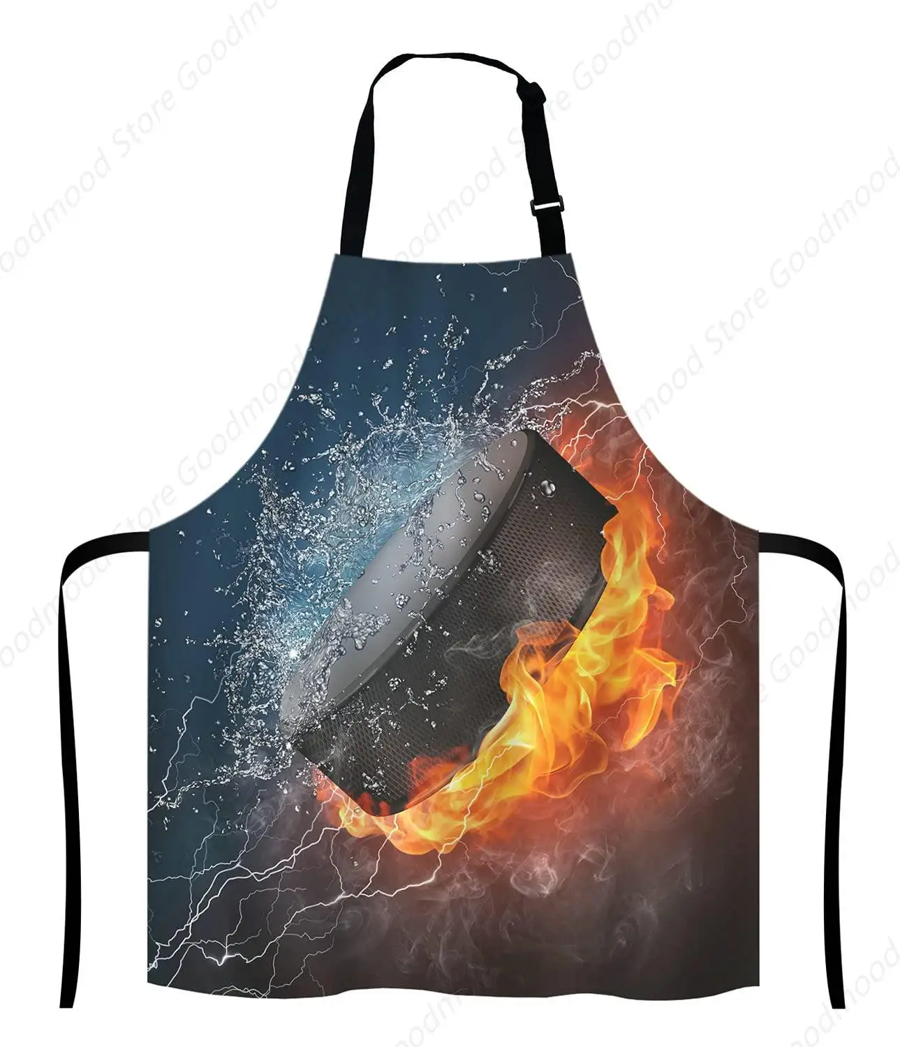 

Flaming Hockey Puck Fire and Water Apron Home Kitchen Waterproof Cooking Baking Gardening for Women Men