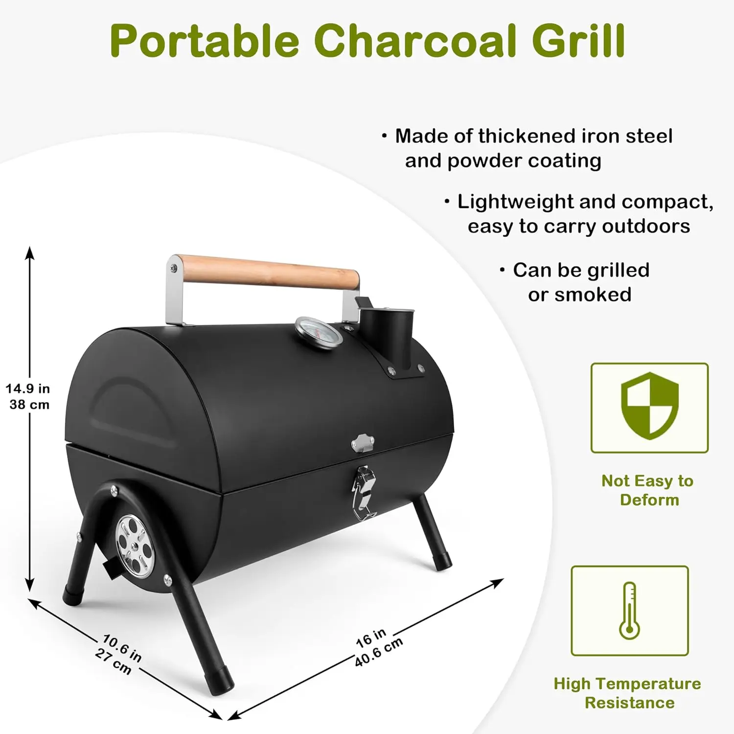 Portable Charcoal Grill, Tabletop Charcoal Grill for Outdoor, Mini BBQ Grill with Thermometers for Beach, Backyard, RV Travel