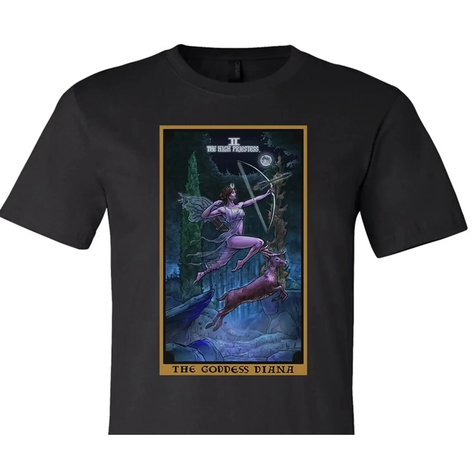 Goddess Diana T Shirt The High Priestess Tarot Card Huntress Pagan Witchcraft vintage Washed designer clothes Unisex Slightly
