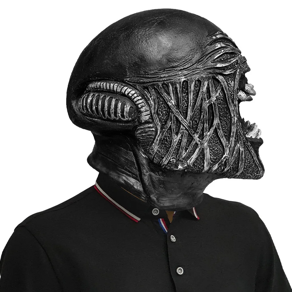 Alien Gruselmasken Latex-Kopfbedeckung Cosplay-Kostüm-Requisiten Schwarzer Helm Realistische Masken – Detail 2
