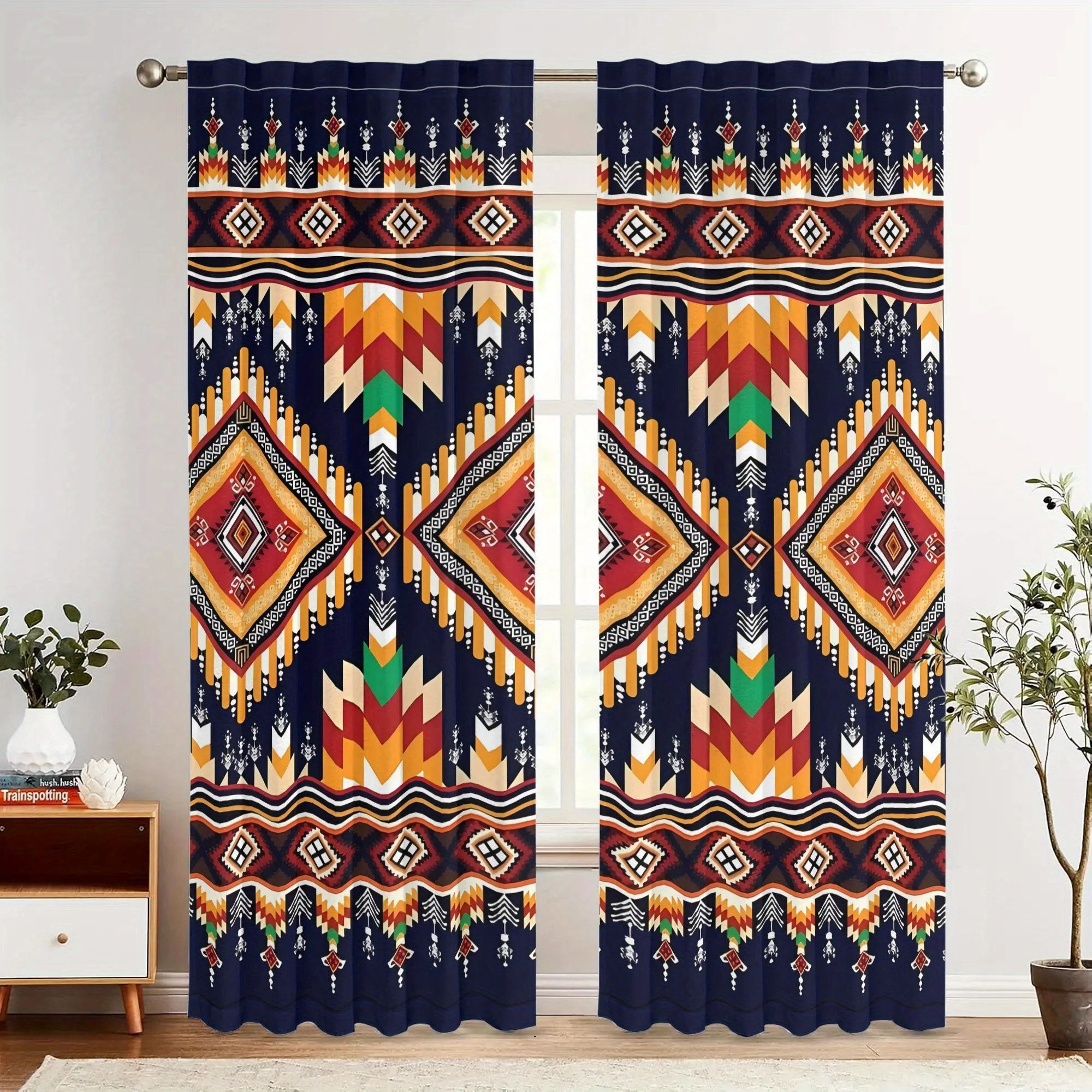 Retro ethnic style curtains, pole-mounted installation. Suitable for living rooms, bedrooms, dining rooms and hotels.