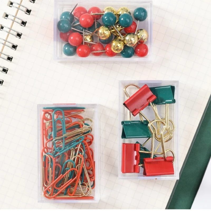 عيد الميلاد تحت عنوان دفع دبابيس الزخرفية الإبهام المسامير خريطة دبابيس ورقة كليب المعادن ورقة الموثق كليب مع حالة للمكتب