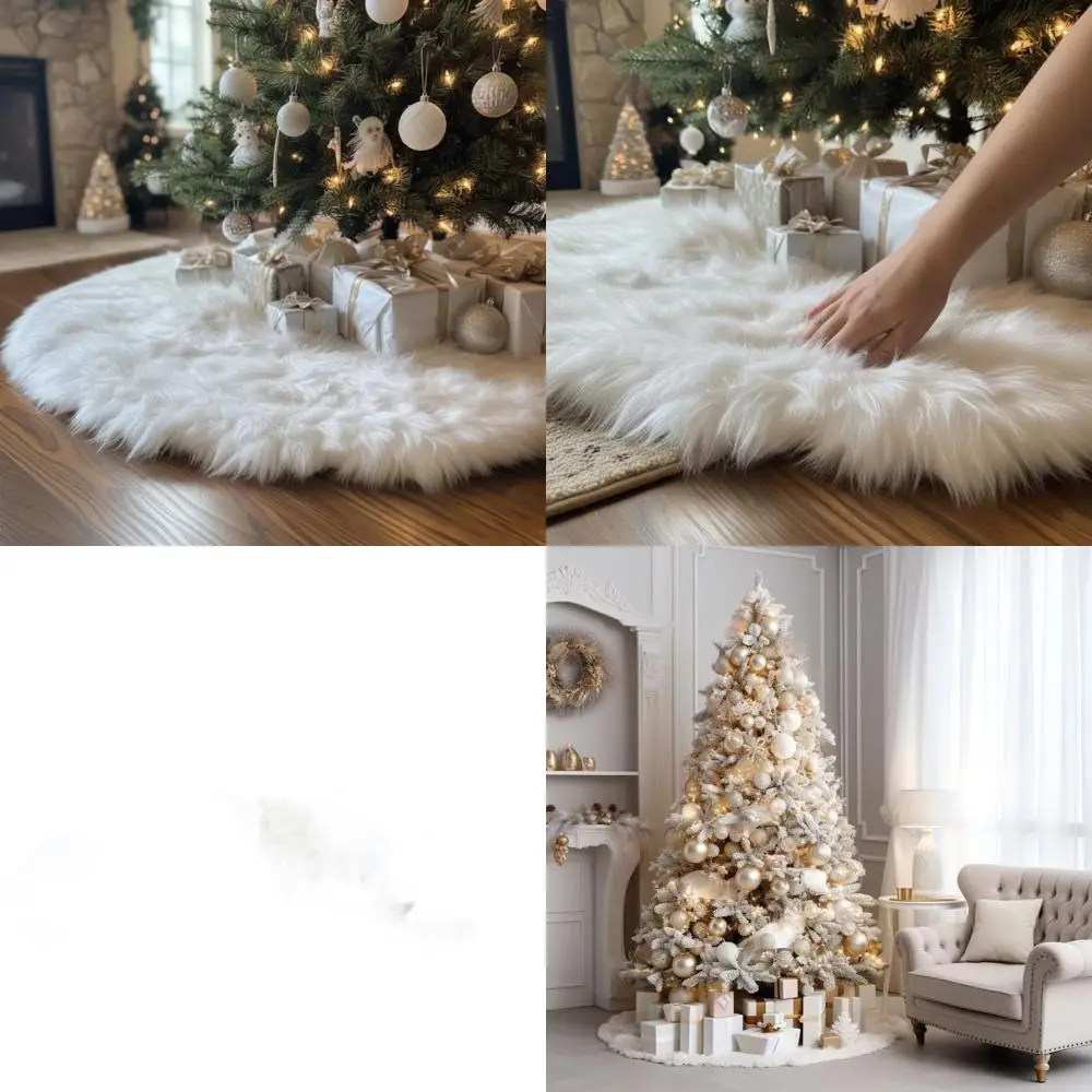 

Elegant 72 White Plush Faux Fur Tree Skirt, Luxurious Base Cover for Festive Christmas Decor