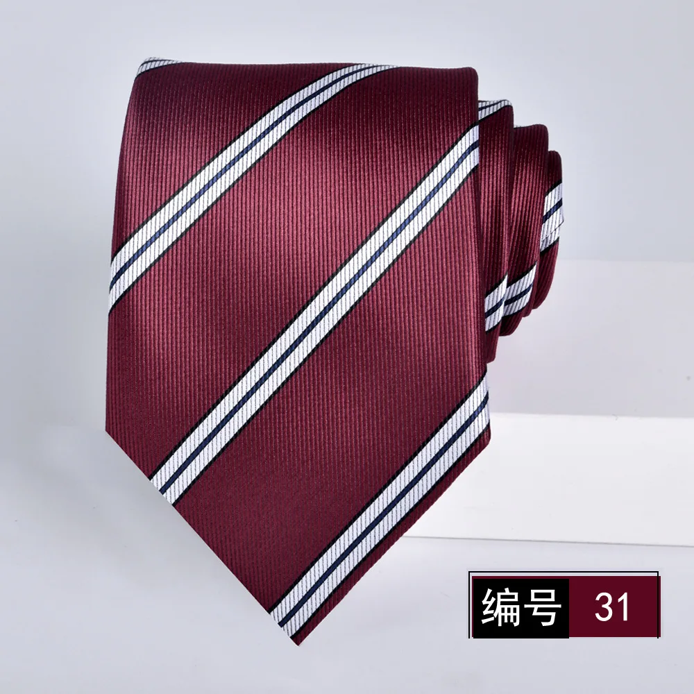 Burgundy White Navy Dual‑Line Diagonal Stripe Jacquard Men Necktie 8cm Width Collegiate Striped Neck Tie Classic Formal Business