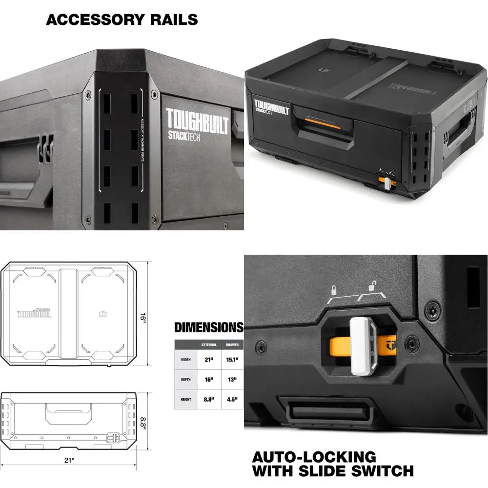 

Портативный прочный ящик для инструментов, органайзер с 1 выдвижным ящиком, грузоподъемность 22,7 кг, штабелируемый, 8 разделителей, ящики с автоматической фиксацией, аксессуары