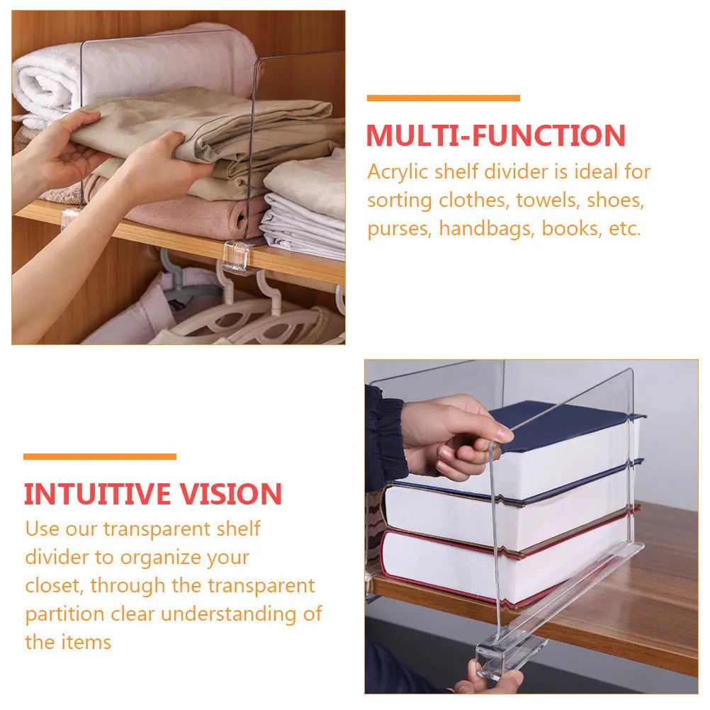 

4Pcs Clear Acrylic Cabinet Dividers Closet Shelf Divider Transparent Multiuse Storage Partition Shelf Divider Acrylic Dividers