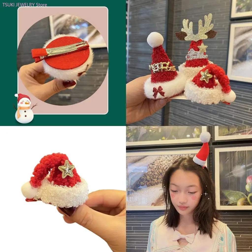 

62KE Christmas Hat Hair Clip NonSlip Side Barrette For Christmas Festival Stage Show