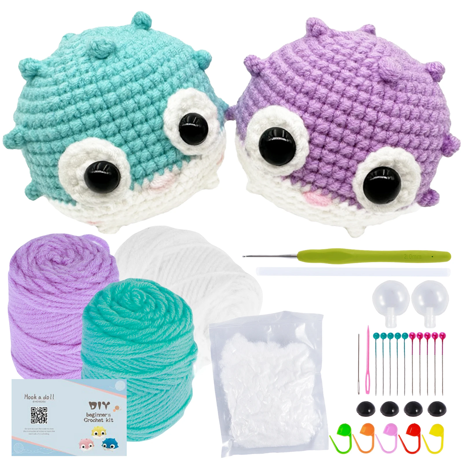 Crochet Kit for Beginners Complete Crochet Knitting Kit Adorable Animal Crochet Starter Pack with Yarn Stuffing Keychain DIY