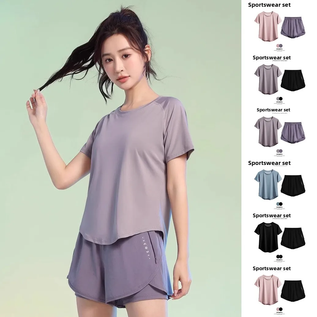 

Summer Outdoor Fitn Yoga Clothes Women's ort Sve ort Pants Elastic Qui Dry Sports Set Casual Sportswear