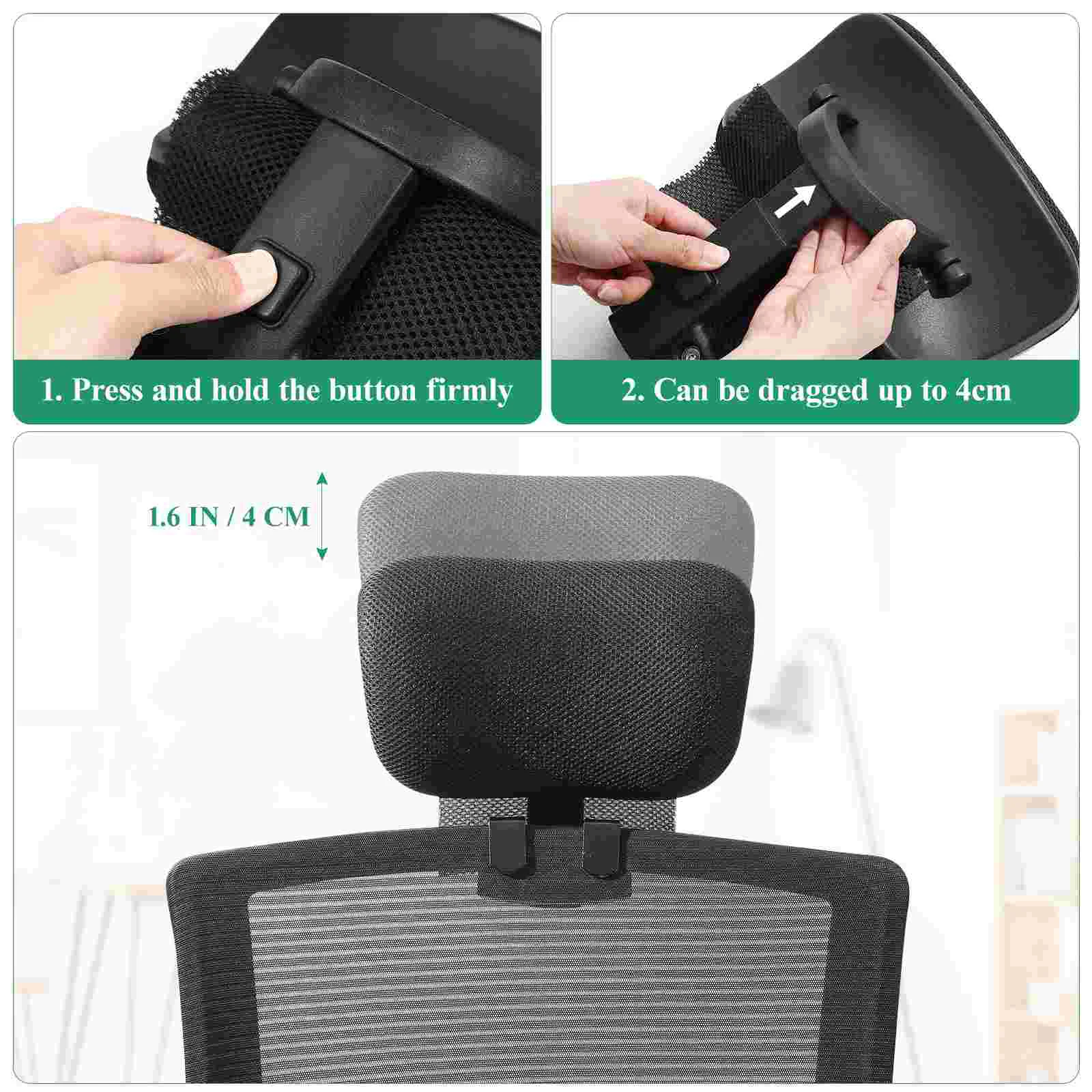 2.6cm cartão preto cadeira de escritório encosto de cabeça travesseiro ângulo de altura ergonômico pescoço suporte malha respirável fácil instalar quadro de móveis