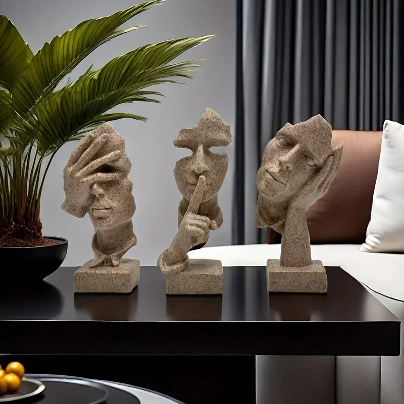 European-style decorative crafts featuring simple, abstract human masks3Set，Office living room sculpture art decoration