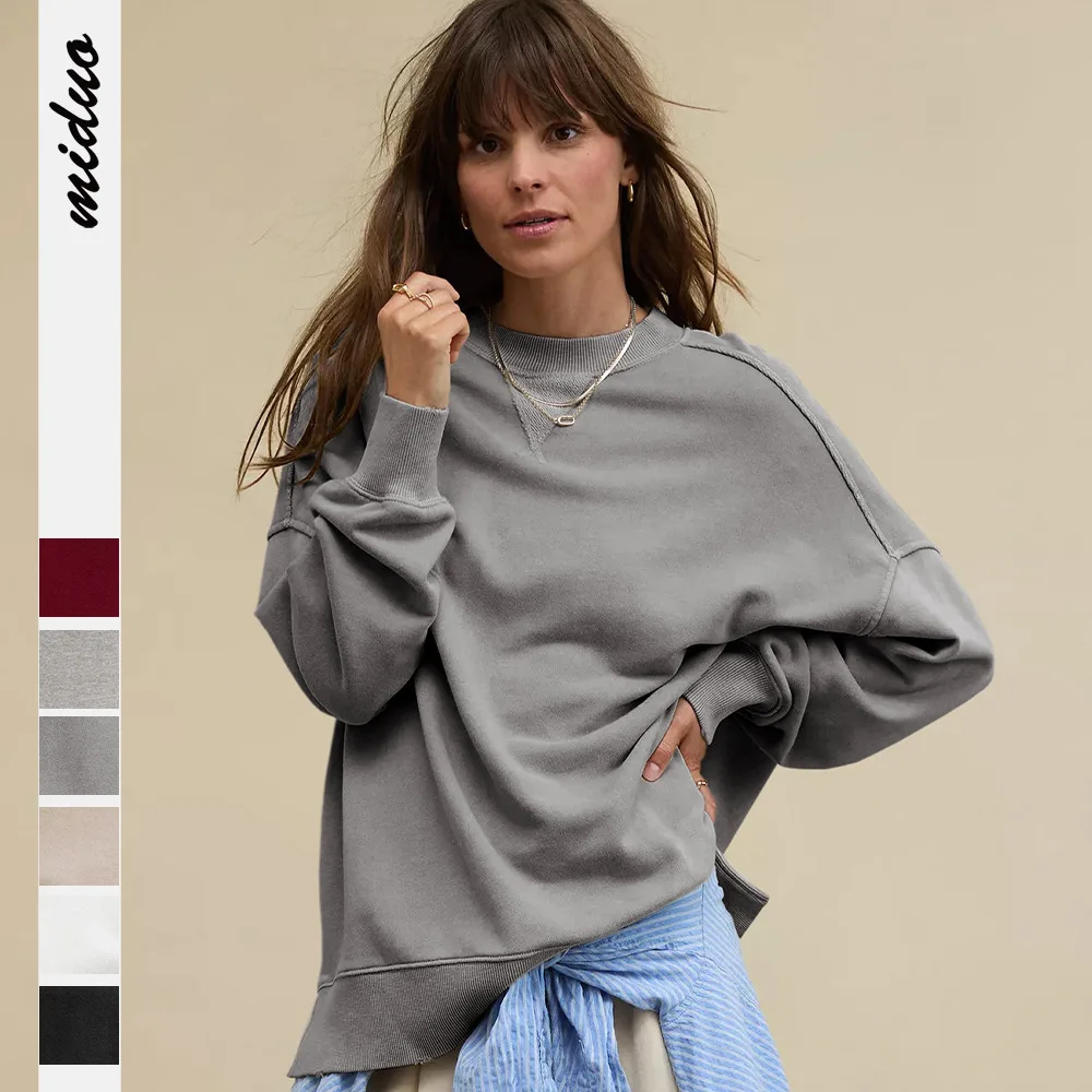 Women's Sweatshirt Spring Autumn Female Solid Color Casual Loose Long Sleeve Tops Lady's O-neck Pullover Women's Jackets Coats