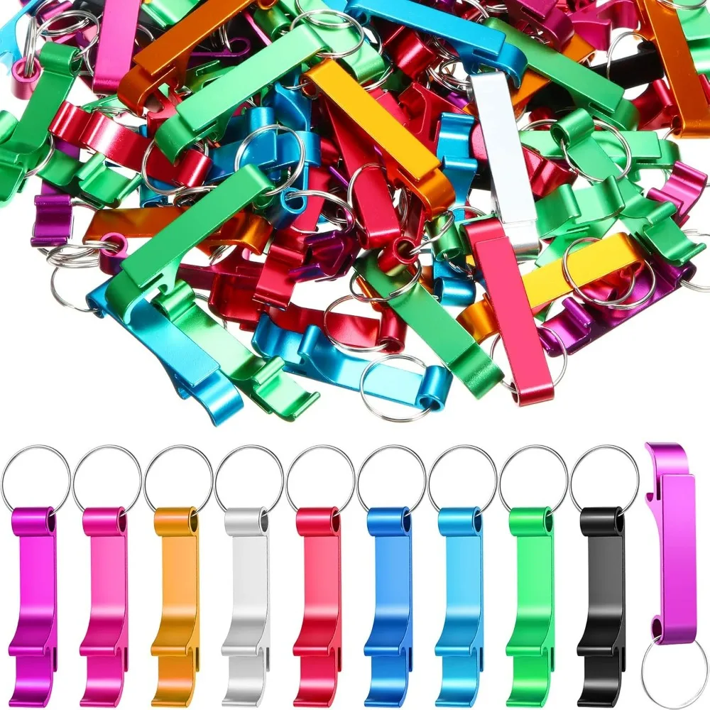 180 Pcs Colored Metal Bottle Opener Keychains, practical flat openers for beer and beverages, great as party favors for all.