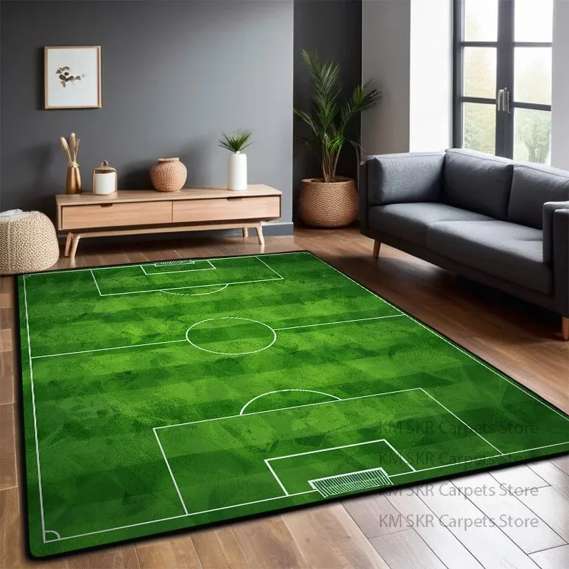 Green Football Field Rug Kids Crawling Play Mat Non Slip Sports Floor Mat for Toddler Bedroom Early Education Home Decor