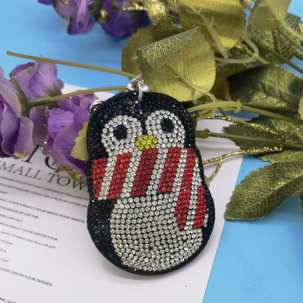 Creative Cartoon Penguin with Full Crystal Rhinestone Keyrings Key Chains Rings Holder Purse Bag For Car Lovely Keychains