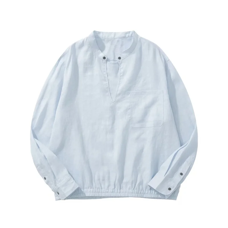 

Lin Feng 00% Linen Long Sve irt Men's Faion Urban Loose Fit Waist-Cinched V-Ne Overhead Lightweight Breathable irt