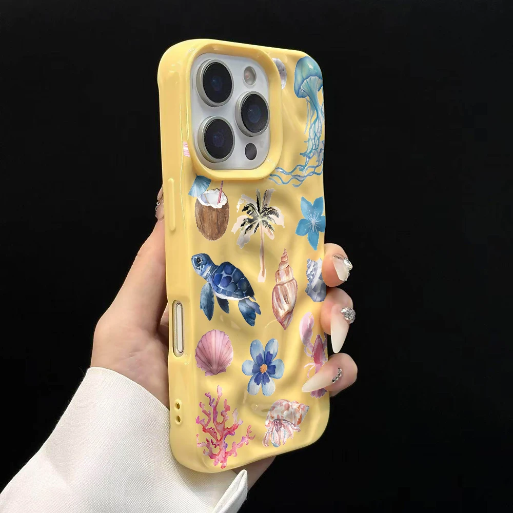 Luxuriöse Ozean-Muschel-Kollage Handyhülle für iPhone 17 16 15 14 13 12 11 Pro Max 14 Plus 17 Air Falten-Wellen Weiche Silikonhülle – Detail 11