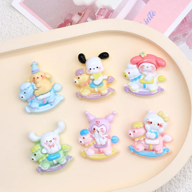 10PCS Kawai bright surface Carousel animal Series resina Flat Back Scrapbook Figurine fai da te Bow Decor accessori artigianato