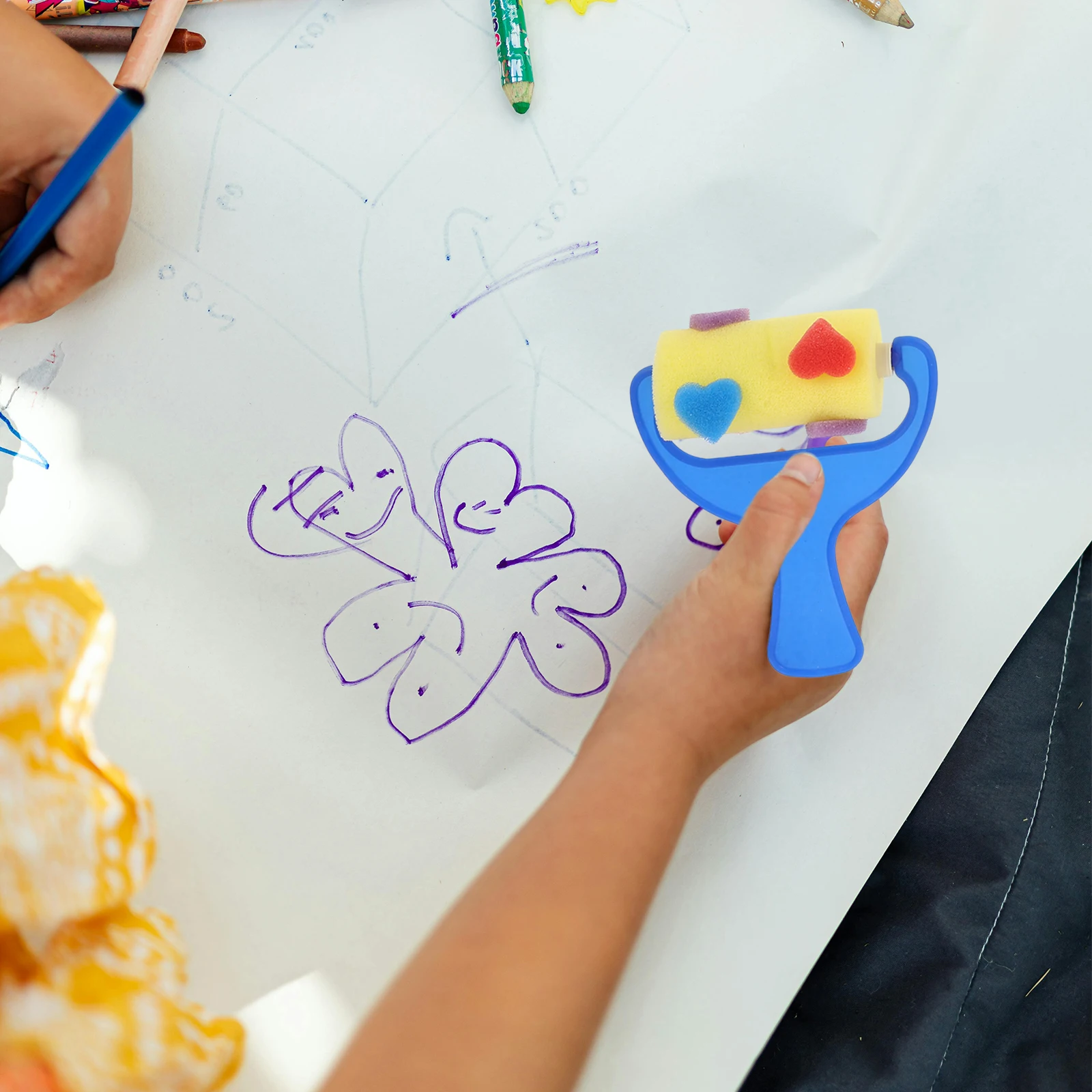 

4pcs Kids Tools Sponge Paint Brush Drawing Roller for Toddler Graffiti Lesson Preschool Education Doodle Tool