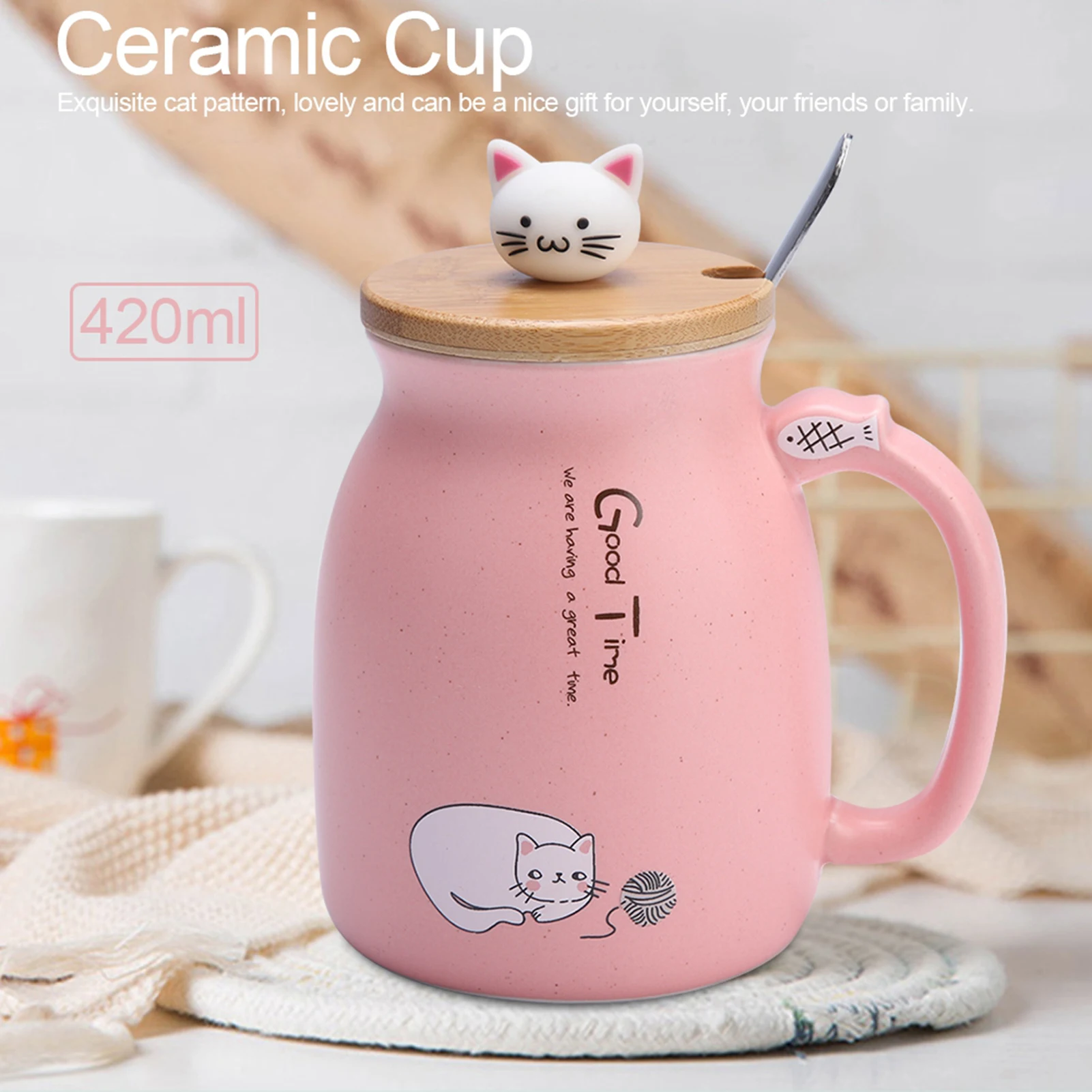 Cat Mug Coffee Mug Cup with Spoon Lid Lovely Cat Ceramic Cup with Spoon and Lid Coffee Water Milk Mug for Drinkware Gift