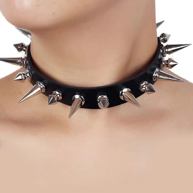 1pc Gothic Punk Spiked Leather Choker, Edgy Rebellious Necklace for Rock Style & Statement Looks