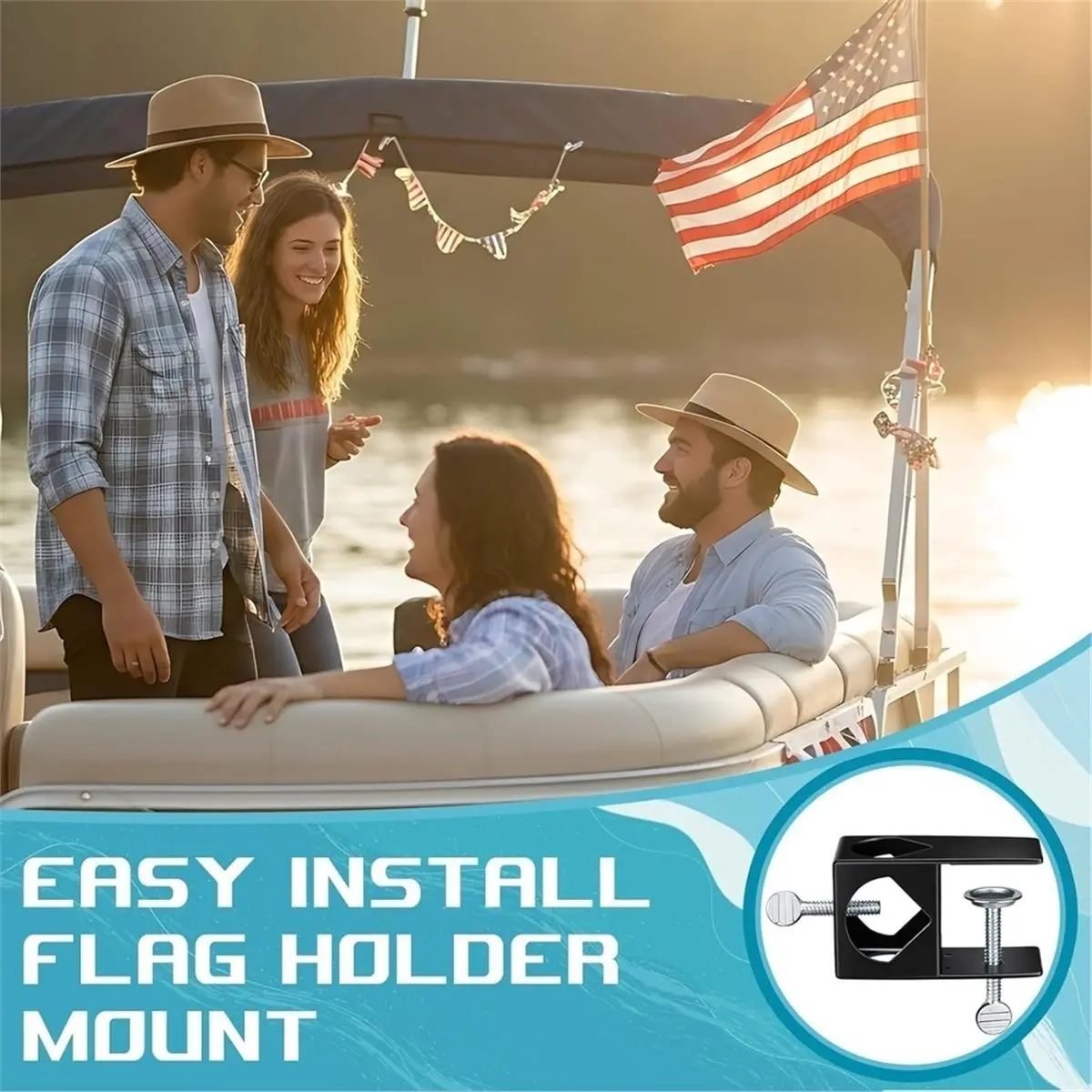 Promotion 2 Pack Boat Flag Pole Holder Adjustable Stable Metal Boat Flag Pole Black Mount Holder Boats Accessories