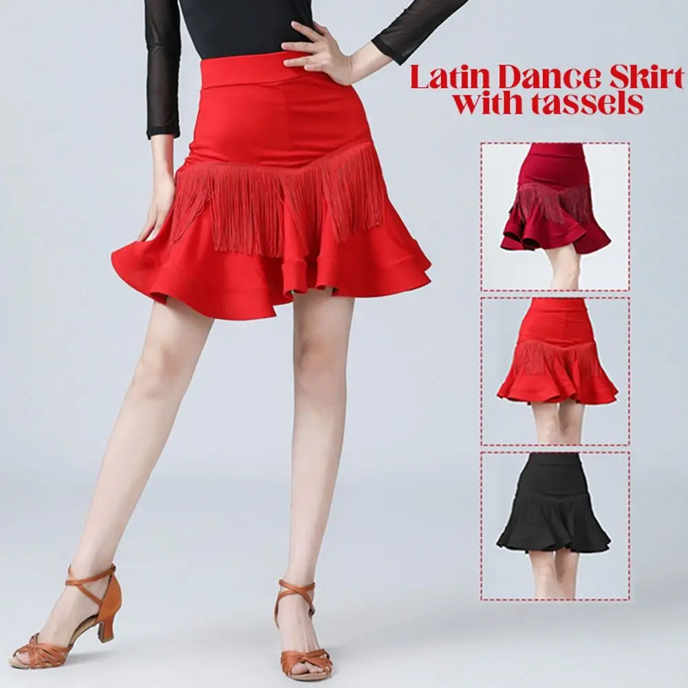 Kwastje Latin Dans Rok Korte Professionele Ballroom Dans Rok Toneelkostuum Chacha Danskleding Samba Dansrok voor Vrouwen