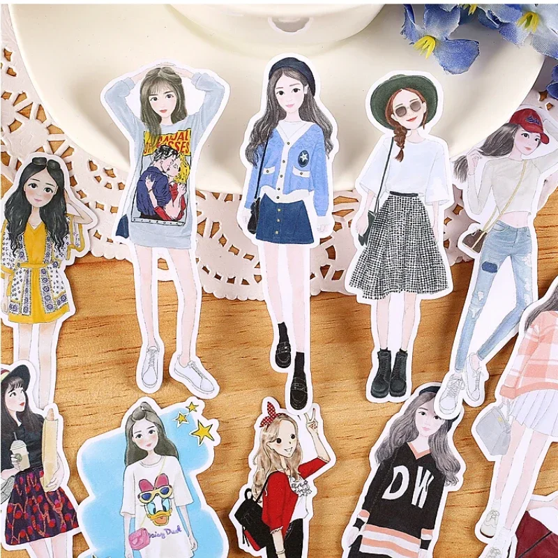 14pcs Creative Cute Self-made Fresh Girl / Street Scrapbooking /Decorative Sticker /DIY Craft Photo Albums  journal stickers