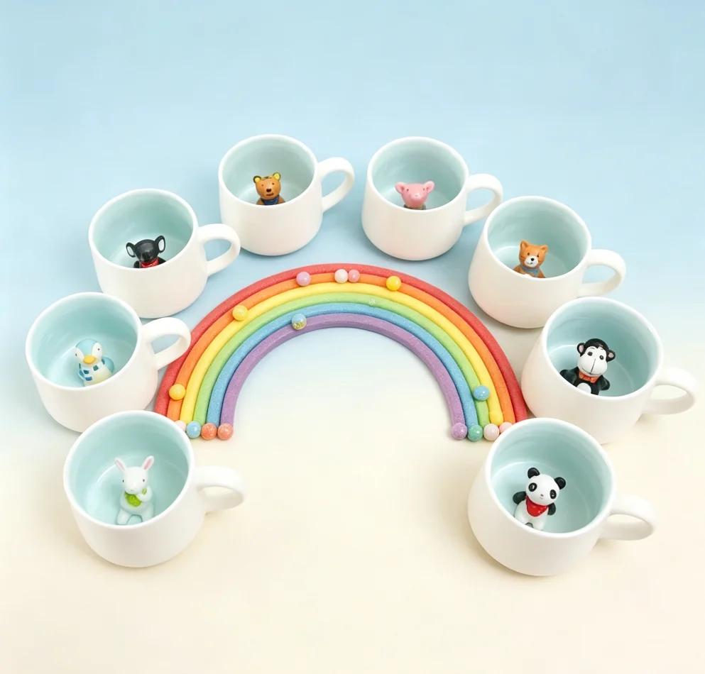 3D Hidden Animal Ceramic Mug Hand Painted Cartoon Animal Inside Coffee Cup Creative Drinking Cup Home Kitchen Decor Gift