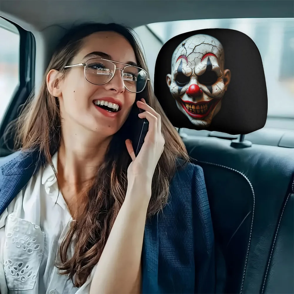 2Pcs Clown Print Car Headrest Covers Easy To Install and Wash, Universally Applicable