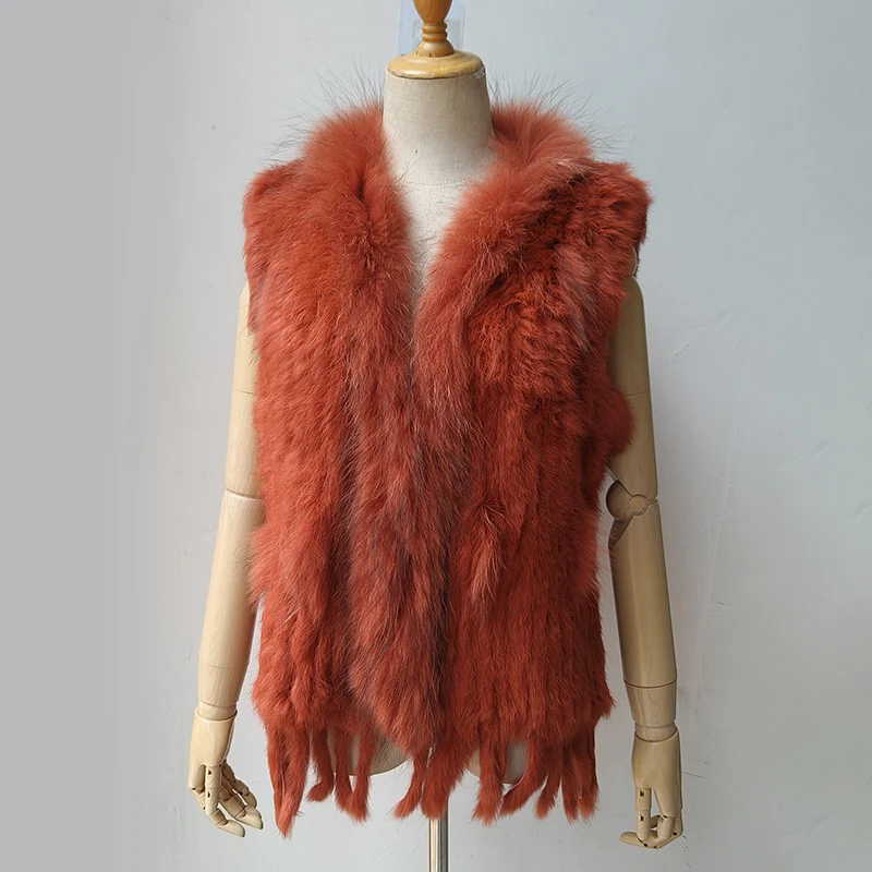 2023 Autumn Knitted Real Rabbit Fur Vest Women Warm Genuine Fur Gilets Female Causual Genuine Fur Waistcoat