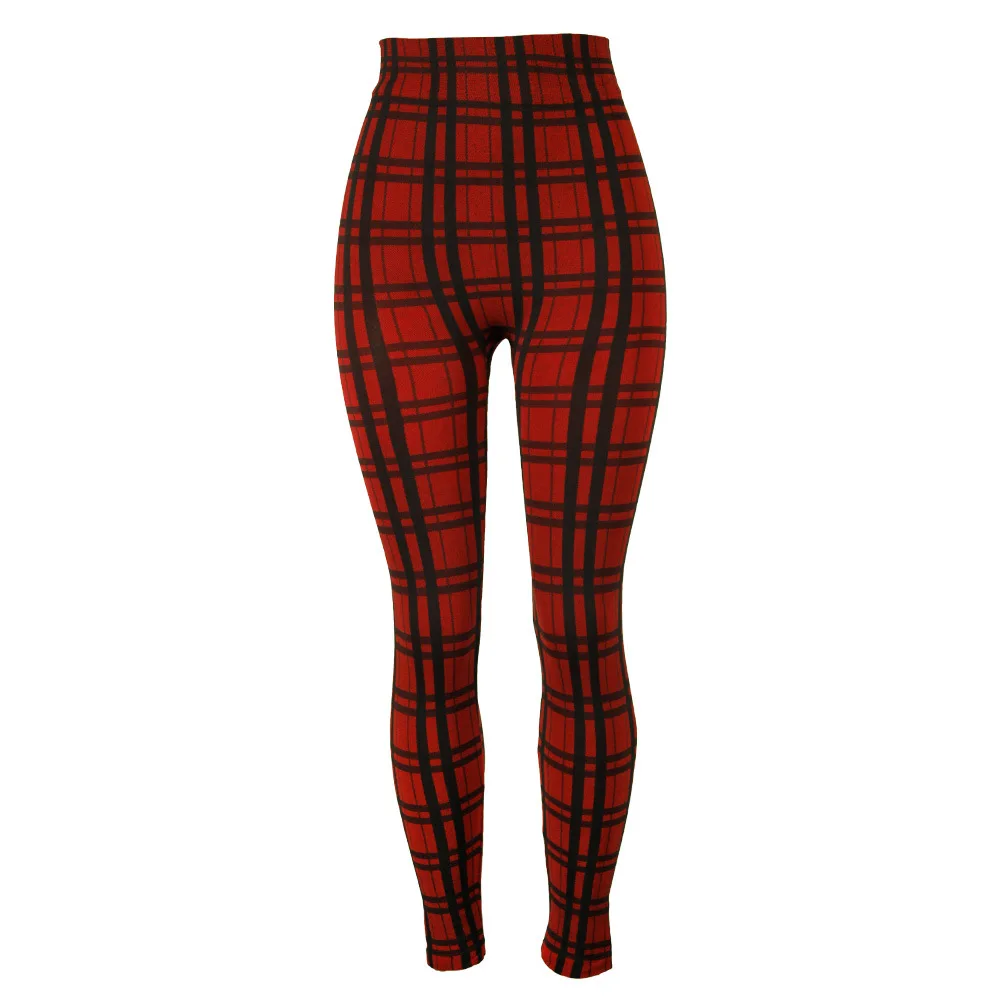 Popular Plaid High Waist Leggings Women\'s Casual Pants Cross Border Elastic Pencil Pants FitnessTrouser High Waist Pants 2022