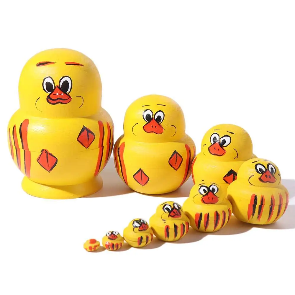 

10 Layer Nesting Dolls Yellow Duck Animals Pattern Matryoshka Doll Toys Handmade Cartoon Stacking Dolls Kids Toy