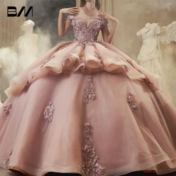 Dusty Rose Women Quinceanera Dresses Off the Shoulder Sleeves Lace Appliques Sweet 15 16 Dresses Teenagers Formal Party Gown