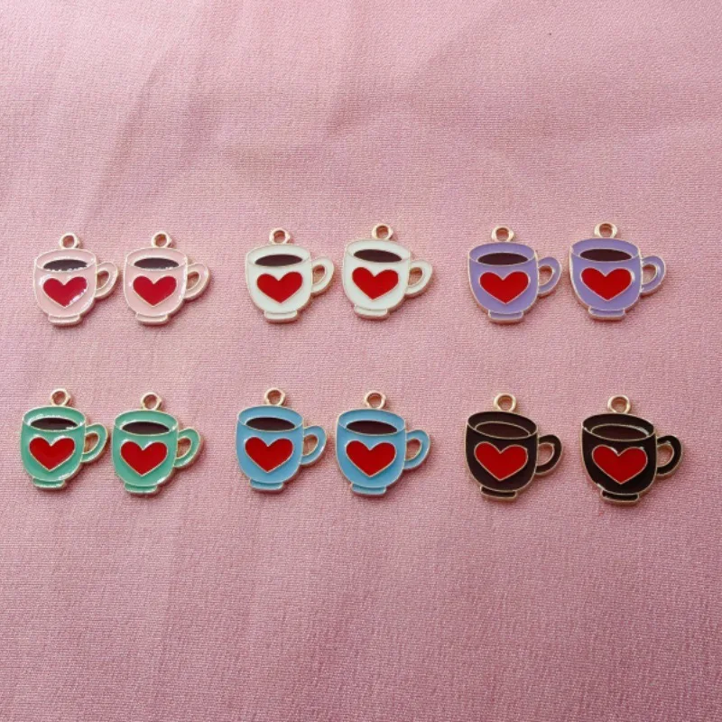 12 piezas de colgantes de café con diseño de corazón, coloridos, con efecto de goteo de aceite, pequeños accesorios decorativos creativos para DIY, para pulseras, collares y pendientes
