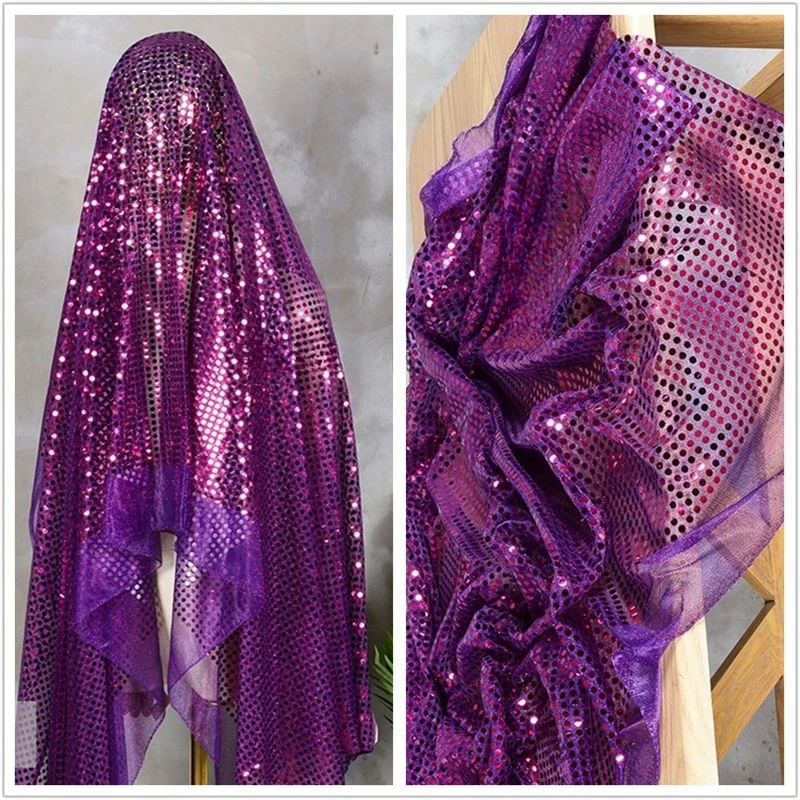 

Фиолетовая блестящая золотая тисненая большая блестящая круглая сетчатая ткань с бусинами для танцевального костюма, сценическая одежда, кукольное платье, декоративная ткань «сделай сам»