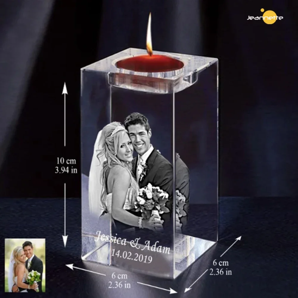 Imagem -04 - Personalizado Crystal Candle Holder Tealight Candle Holder Custom Picture Light Candlestick Decoração Casamento Presente de Aniversário