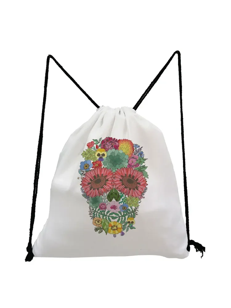 Bolsas con cordón para guardar zapatos, bolsa suave con estampado de calavera y rosa, ideal para regalo de Halloween, a la moda, impermeable, Unisex, novedad