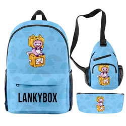 LankyBox-mochila Digital para lápices, bolso de un hombro, conjunto de tres piezas, mochila escolar bonita con orejas de gato, bolso de tela Oxford