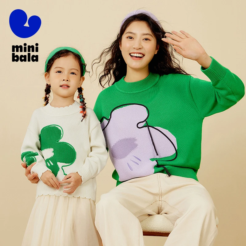 

Мини-свитер Balabala для девочек, зима 2025 года, теплый мягкий вязаный пуловер для одинаковой одежды для всей семьи