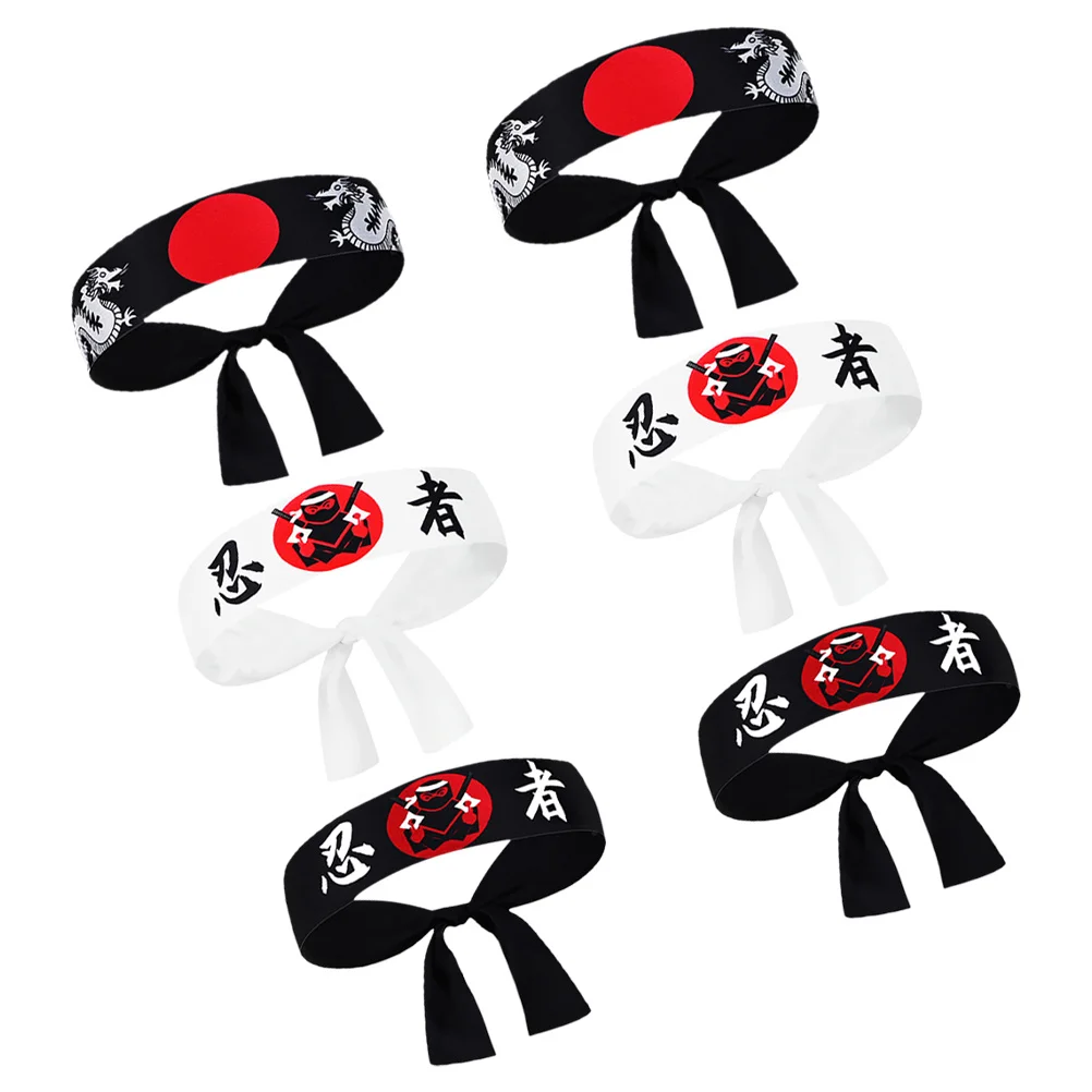 

6Pcs Japanese Chef Headband Hachimaki Style for Cooking Karate Ninja Costume Wide Sweat Absorbent Headwear for Men Women