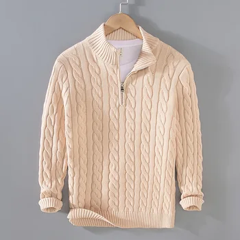 Herbst Winter Neue Männer Pullover Pullover männer Stehkragen Half Zip Baumwolle 100% Verdickt Stricken Einfarbig High Street Kleidung