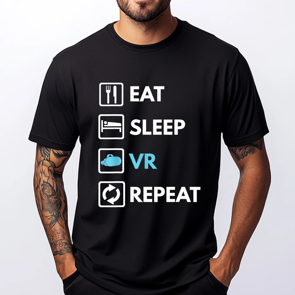 

Eat Sleep VR Repeat Funny VR Gamer Boy VR Athlete Clothing Valentine's Day Hip Hop Clothing Shirt Men