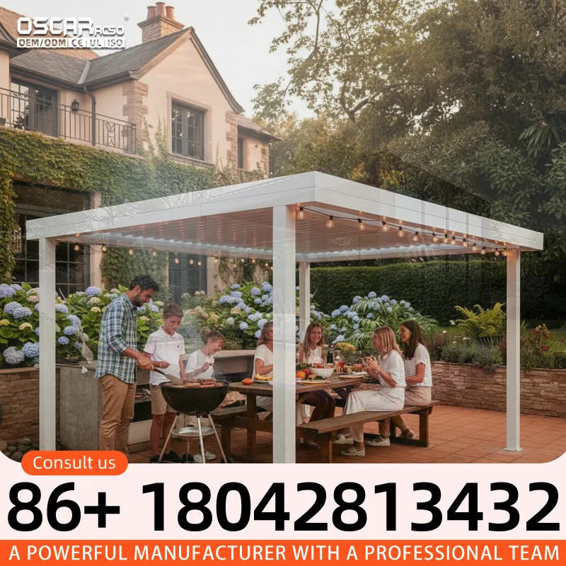 6x3m Outdoor Bioclimatic Pergola with Adjustable Louvered Roof Remote Control Pavilion Wall Mounted Gazebo Garden Patio Backyard