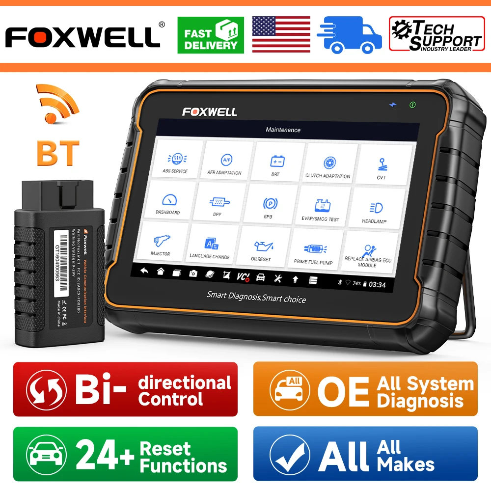 Foxwell GT60 BT Version OBD2 Auto Diagnostic Tool Active Teset OBD2 Scanner All System 24+ Reset ODB Automotive Scanner