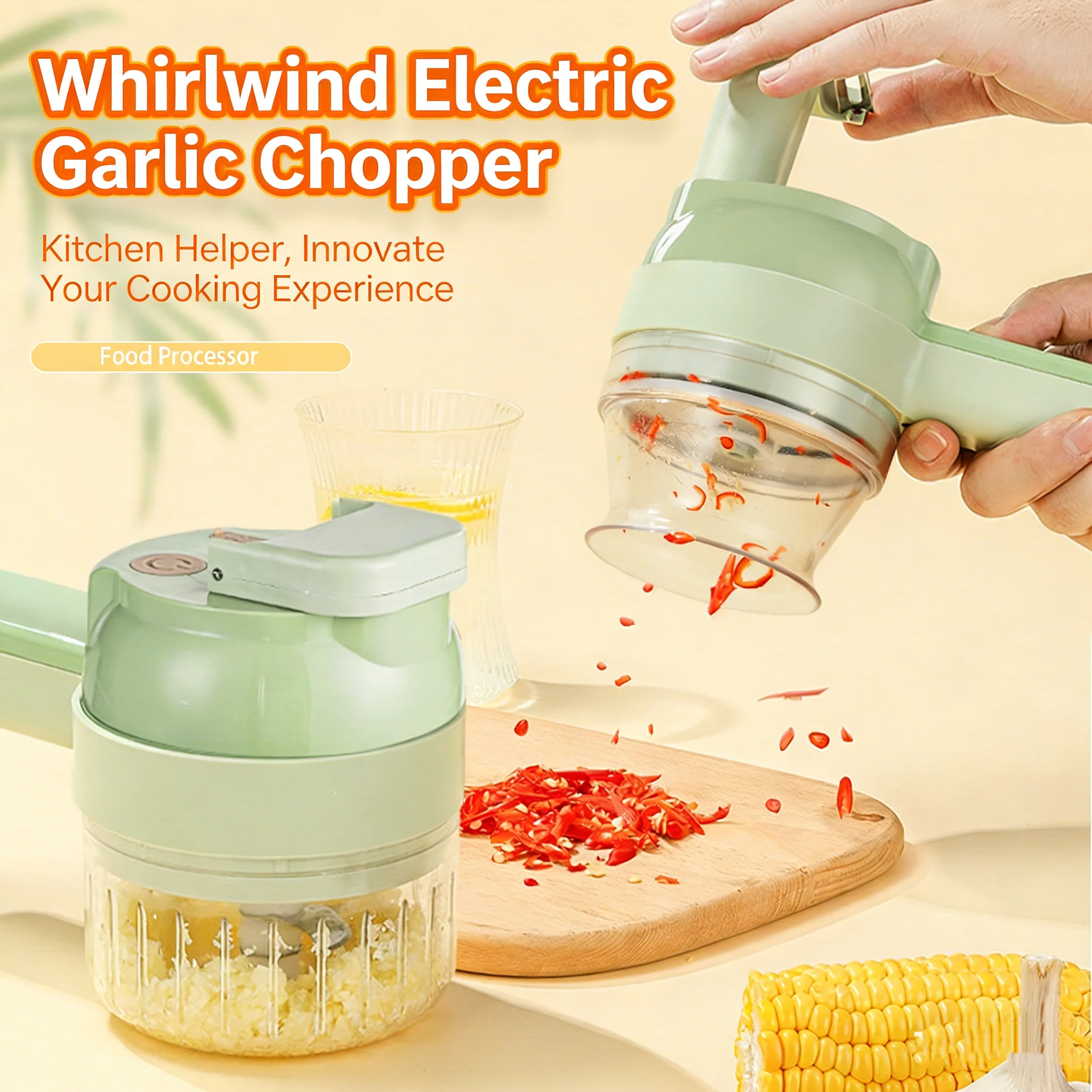 One-Touch Vegetable Mincer with Direct-to-Pot Design Stainless Steel Blades Food Processor for Garlic Chili Ginger